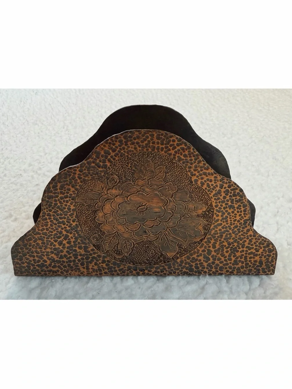 (VTG) Hammered Copper Floral Napkin / Letter Holder, OS